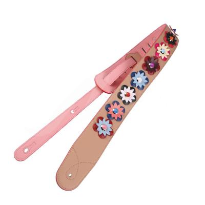 China GUITAR Rose Lace Trim Cotton PU Leather Guitar Strap for sale