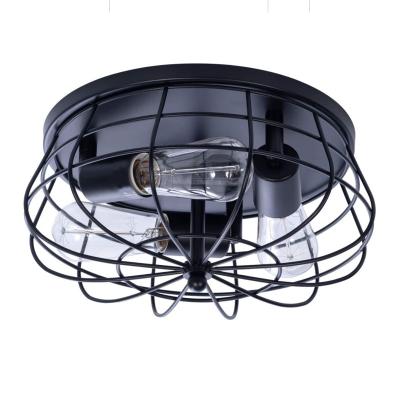 China Amazon Selling Iron Cage Lantern Traditional Warm Black Shade Industrial Simple Nordic Modern Flush Mount Ceiling Lamps For Sale for sale