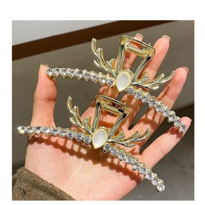 China New Adjustable 2022 French Ring Antler Rotation Hair Clips Claw Decorative Clips for Big Pearl Rhinestone Temperament Hairpin Girls Hair Accessories for sale