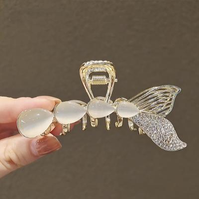 China Wholesale Adjustable Ring Rhinestone Pearl Mermaid Hair Spinning Claws Cut Opal Rhinestone Hairpin Fish Tail Shark Clip Fashion Jewelry For Women for sale