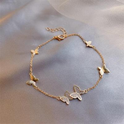 China Wholesale Fashionable Vintage Jewelry Micro Inlaid Rhinestone Zircon Crystal Bracelet Charm Butterfly Anklet for sale