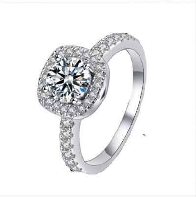 China CLASSIC Classic Silver Rings White Gold Plated1.25 Carat Proposed Wedding Full Diamond Female Ring Diamond Ring for sale