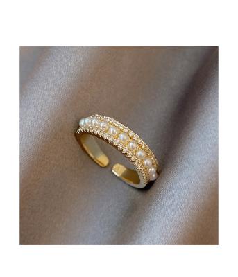 China 2022 CLASSIC Quality Arrival Micro Pave Zircon Aperture C Ring Shape Baroque Pearl Finger Ring for sale