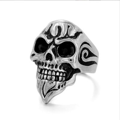 China Fashion New Design Vintage Flower Skull Rings CLASSIC Ring For Men Cool Men Titanium Steel Closed Ring Ghost Knight for sale