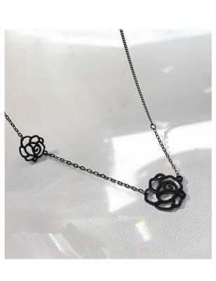 China FASHIONABLE Ladies Sexy Collar Jewelry Stainless Steel Rose Neck Clavicle Black Flower Thin Necklace for sale