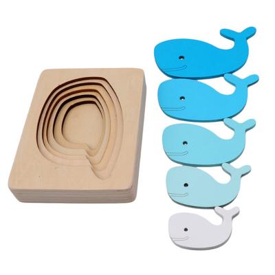 China Toy Children's 3D Animal Auxiliary Toys Early Education Wooden Multi-layer Jigsaw Puzzle Infant Education for sale