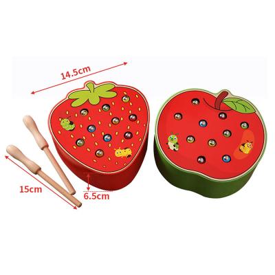 China Wooden Toys Early Childhood Baby 3D Puzzle Educational Toys Catch Worm Game Color Cognitive Strawberry Grasping Ability Funny for sale