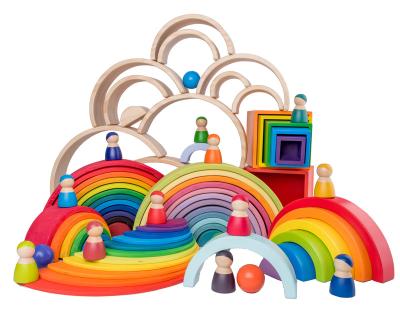 China Large Environmental Rainbow Stacker Wooden Baby Toys For Children Creative Rainbow Building Block Montessori Toy Children Educational for sale