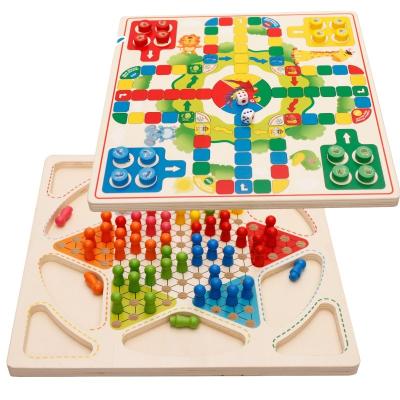 China Eco-friendly Material Multiplayer Game Early Intelligence Parent Child Table Games Wooden Controllers And Flying Chess Toy for sale