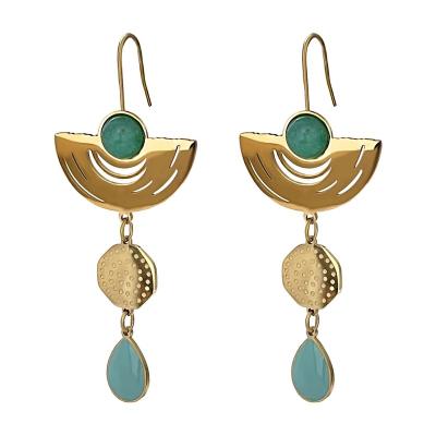 China New 2022 Modern Fashion Stainless Steel Jewelry Fashion Gold Turquoise Drop Earrings 61mmx24mm for sale