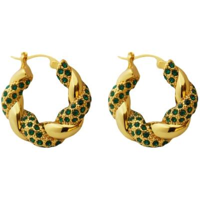 China FASHIONABLE Hot Selling Luxury Green Zircon Twist Circle Stud Earrings For Lady for sale