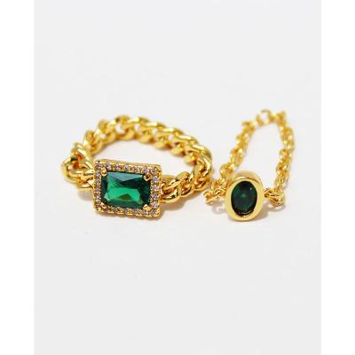 China 2022 NewFrench FASHIONABLE Vintage Minimalist Green Lady Zirconia Small Chain Rings for sale