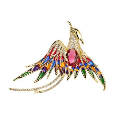 China 2022 New Chinese Style Phoenix Zirconia Colorful Brooch Fashion Brass Luxury Jewelry Accessories Wholesale for sale