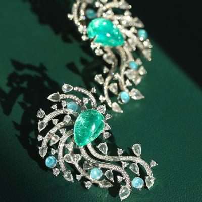 China CLASSIC sterling silver luxury jewelry set of 2022 new good women jewelry S925 Paraiba gem ring tourmaline earrings for sale