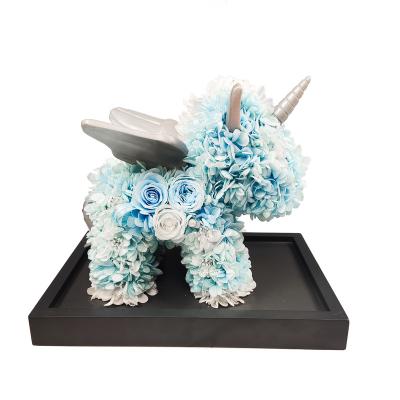 China Beautiful Colorful Handmade Preserved Eternal Unicorn Rose Unicorn Gifts Box Valentines Day Hydrangea Preserved Rose With Acrylic Box for sale