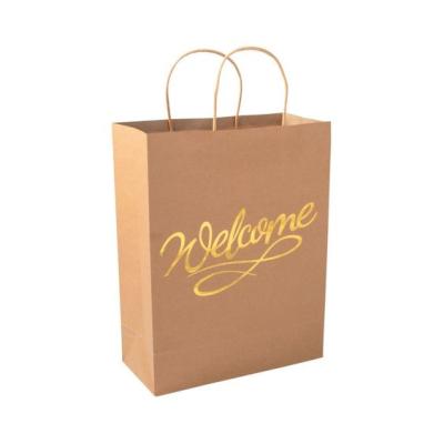 China Recyclable Eco Kraft Paper Bag Packaging Brown With Gold Foil for sale