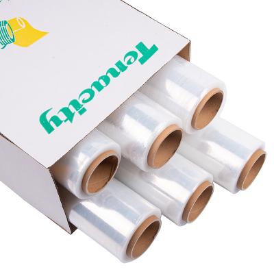 China Self-adhesive Polyethylene Roll Wrap Film Strength PE Wrap Heavy Duty Industrial Furniture Pallet Wrapping Transparent Stretch Film for sale