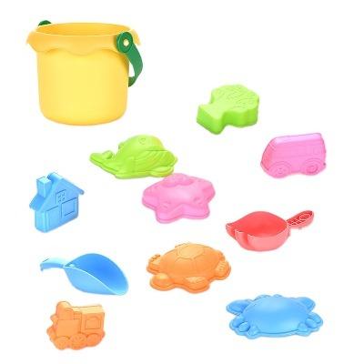 China Hot Sale Summer Toys 11PCS Durable and Soft Portable Silicone Beach Toys with Bucket and Bucket Shovel Sets for sale