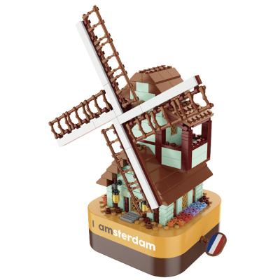 China Building Block With Christmas Hot Educational Windmill Toys Parent-child Selling Rotating Music Box Building Block Sets With Rotating Music Box Home Decorations for sale