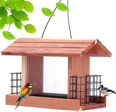 China Breathable Bird Feeder Wild Bird Bases Handmade Cedar Ranch Patio Yard Wooden Outdoor Tree Hanging for sale