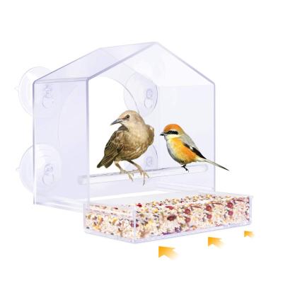 China Breathable Window Bird House Shape Feeder By Nature Anywhere With Sliding Seed Holder And Super Powerful Suction Cups for sale