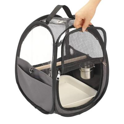 China Transparent Breathable Bird Carrier Travel Parrot Carrier Bird Cage Include Bottom Store For Easy Cleaning for sale