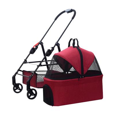 China Modern Pet Stroller Foldable Carrier Cart For Pet Trolley With Skylight Basket Cup Holder Storage Tray for sale