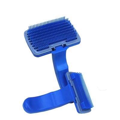 China Durable Semi Automatic Pet Push Comb Rubber Brush For Long Short Haired Dogs And Cats Small Size for sale