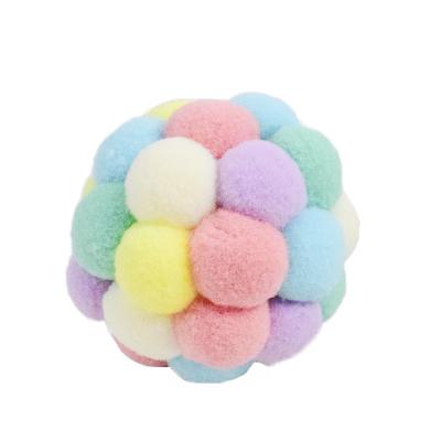 China Multicolor Viable Interactive Plush Cat Toy With Para Plush Bell Round Ball Color Pet Cat Toy for sale