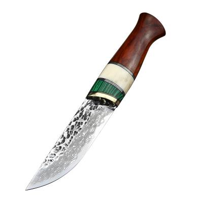 China Camping Knife Damascus Hunting Knife Survival Blade EDC Tools Steel Ox Bone Outdoor Duty Tactical Fixed Handle for sale