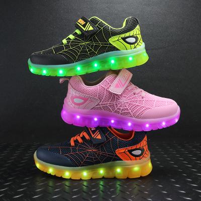 China Other High Quality Kid's Shoes Spiderman Patent Leather Led Lights Children's Shoes Boys And Girls for sale