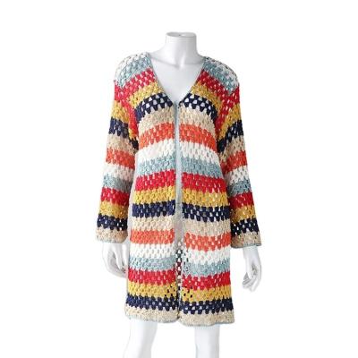 China Anti-wrinkle Spring and Autumn Women Colorful Cardigan Cape Cavity Dress Coat Long Sleeve Fashion Handmade Crochet Coat Female Sexy Coat for sale