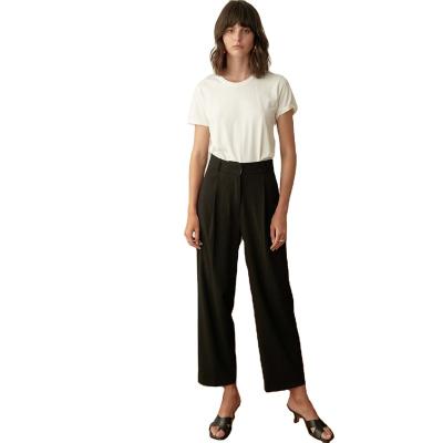 China QUICK DRY Europe Women's Casual Chic Black Spring Suit Daily Pants With Pockets Female Straight Pant Office Women Culotte Side Trousers for sale