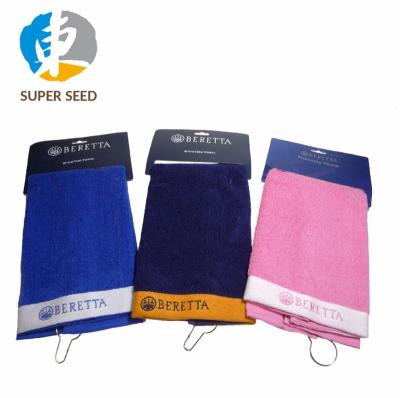 China Disposable Hot Sale 100 Cotton Plain Dyed Golf Towel With Embroidery Logo for sale