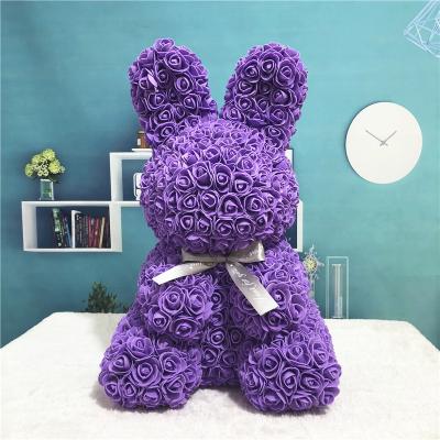 China 2021 Artificial Rose Rabbit PE Soap Flower Foam Bunny Bear Decor Valentine's Day Gift Decoration for sale