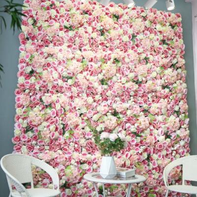 China Custom Real Touch 3D Flower Wedding Wall Artificial Silk Flower Wall Panel Backdrop Artificial Decorative Flowers For Wedding Wall for sale