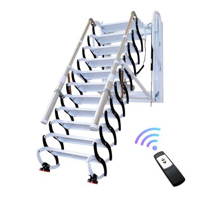 China Electric Folding Ladders Fire Escape Metal Ladder Folding Attic Wall Mounted Stairs With Handrail for sale