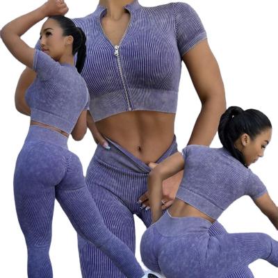 China 2022 Logo 5 Pcs Women Antibacterial Custom Workout Gym Clothes Long Sleeve Fitness Leggings Seamless Yoga Sets Sports High Waisted Pants High for sale