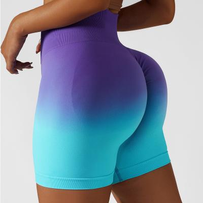 China New Gradient Color Exercise Tights Antibacterial Custom Yoga Shorts High Waist Gym Wear Yoga Pants Running Seamless Yoga Shorts Wholesales for sale