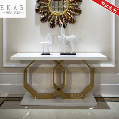 China Modern Modern Design Mirrored Living Room Furniture Art Decor Venetian Luxury Marble Top Gold Console Table for sale