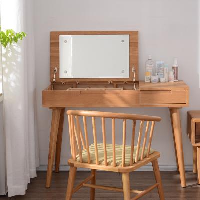 China Noride Style Simple Modern Wooden Dresser Oak Bedroom Multifunctional Dressing Table With Folding Mirror for sale