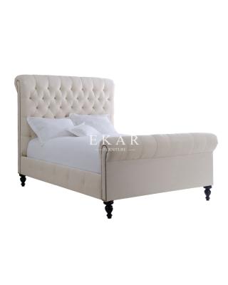 China Bedroom Furniture King Size Bed Frame Tufted Modern Wooden High End Design Customizable Soft Sleigh Bed for sale