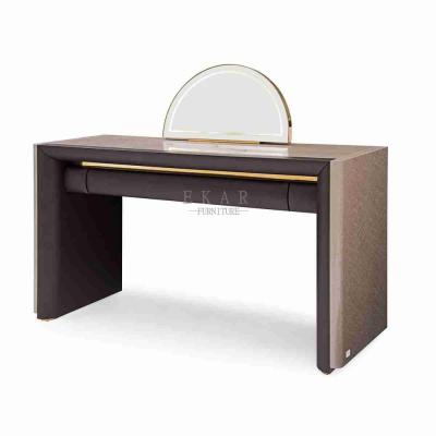 China Light Luxury Modern High Gloss Wooden Italian Classic Dresser With Half Moon Mirror Luxury Dressing Table for sale