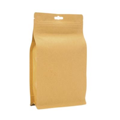 China Recyclable Size 12*22+3 Organic Packaging For Food Stand Up Brown Paper Ziplock Aluminum Bag Kraft Paper Bags for sale