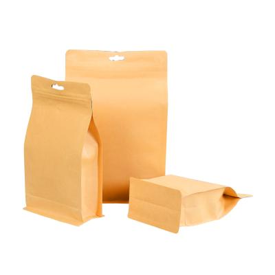 China Recyclable Yellow Brown Kraft Paper Zipper Bag Vertical Self Seal Storage Bag for sale