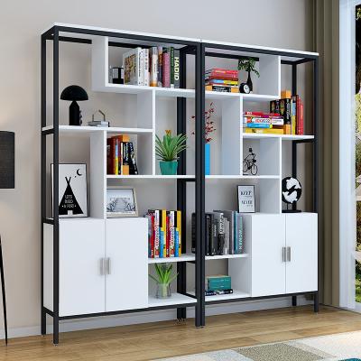 China Customized New Bookshelves High Quality Luxury Floor Furniture Single Sided Stainless Steel Frame Wooden Bookshelf for sale