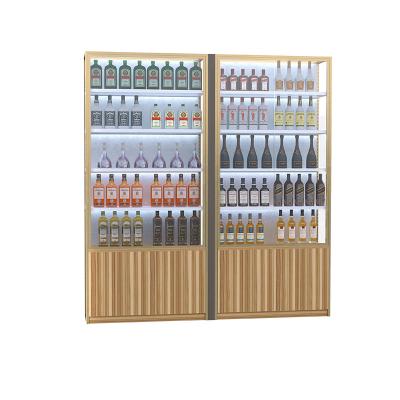 China Custom Single-sided / Double-sides Steel-Wood Liquor Display Rack Wine Cabinet Showcase Alcohol Display Stand For Store for sale