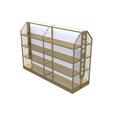 China Single-sided / Double-sides Shop Display Bar Wine Shop Wine Shop Customized Steel-Wood Wine Shopping Cabinet Customized Retail Display Shelves and Rack for sale