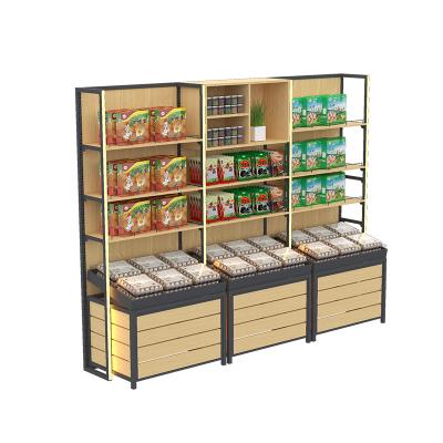 China Customized Practical Double Sided Rack Display Cabinet Shelves Display Racks Rice Noodles, Grains, Oils, Steel And Wood Shelves for sale