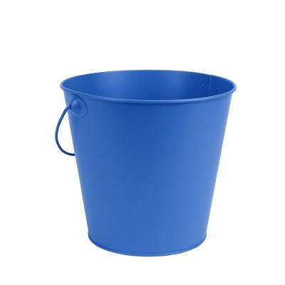 China Modern Galvanized Zinc Tin Metal Herb Flower Bucket Blue Shades Garden Zinc Flower Bucket for sale